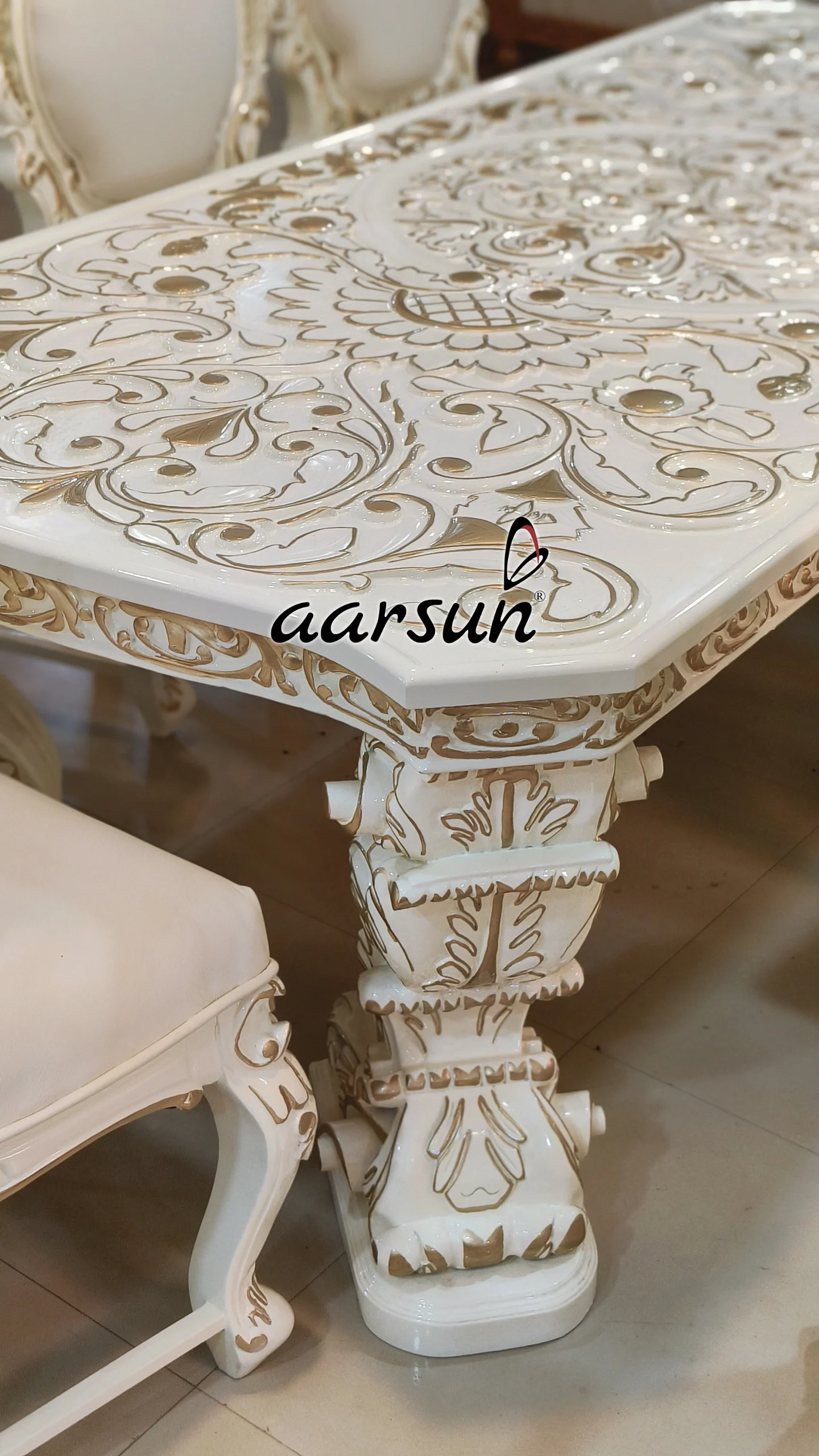 Dining Table Set in classic white finish view 4