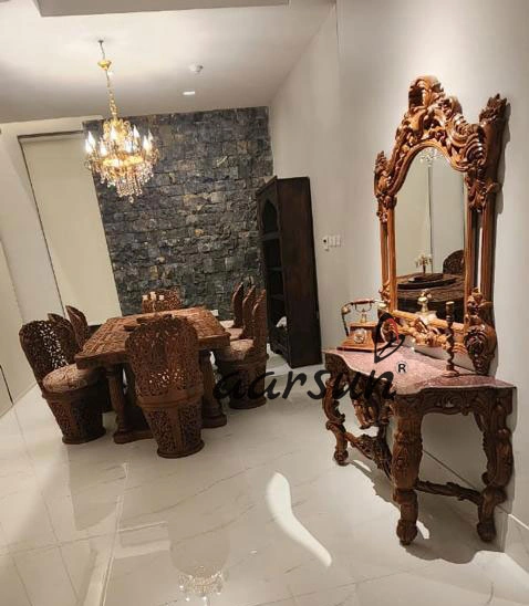 Equisite 8 Seater Dining Table Set with Handcrafted Heritage Style view 3