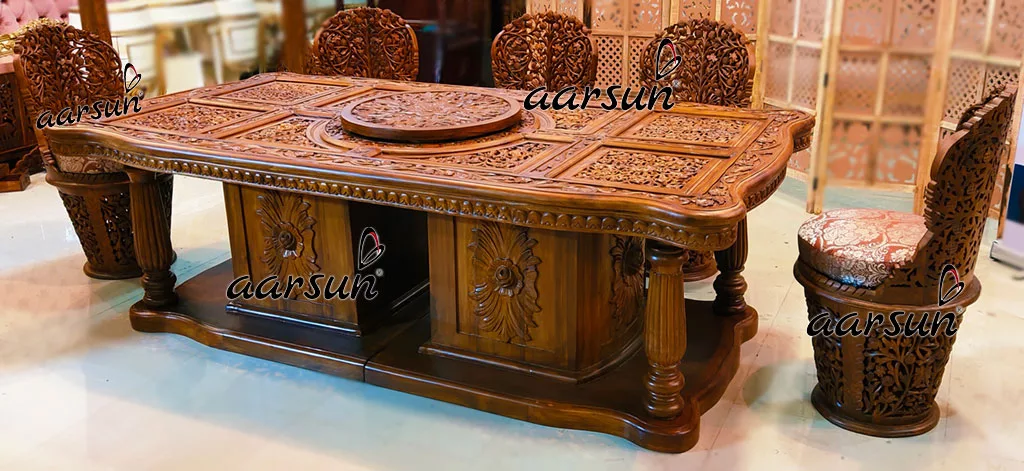 Fully Hand Carved Dining Set in 8 Seater view 2