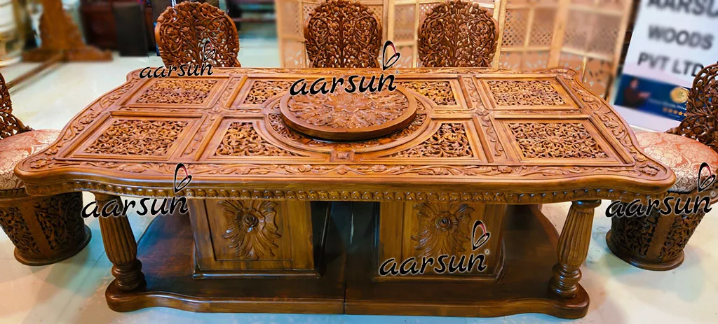 Fully Hand Carved Dining Set in 8 Seater view 3