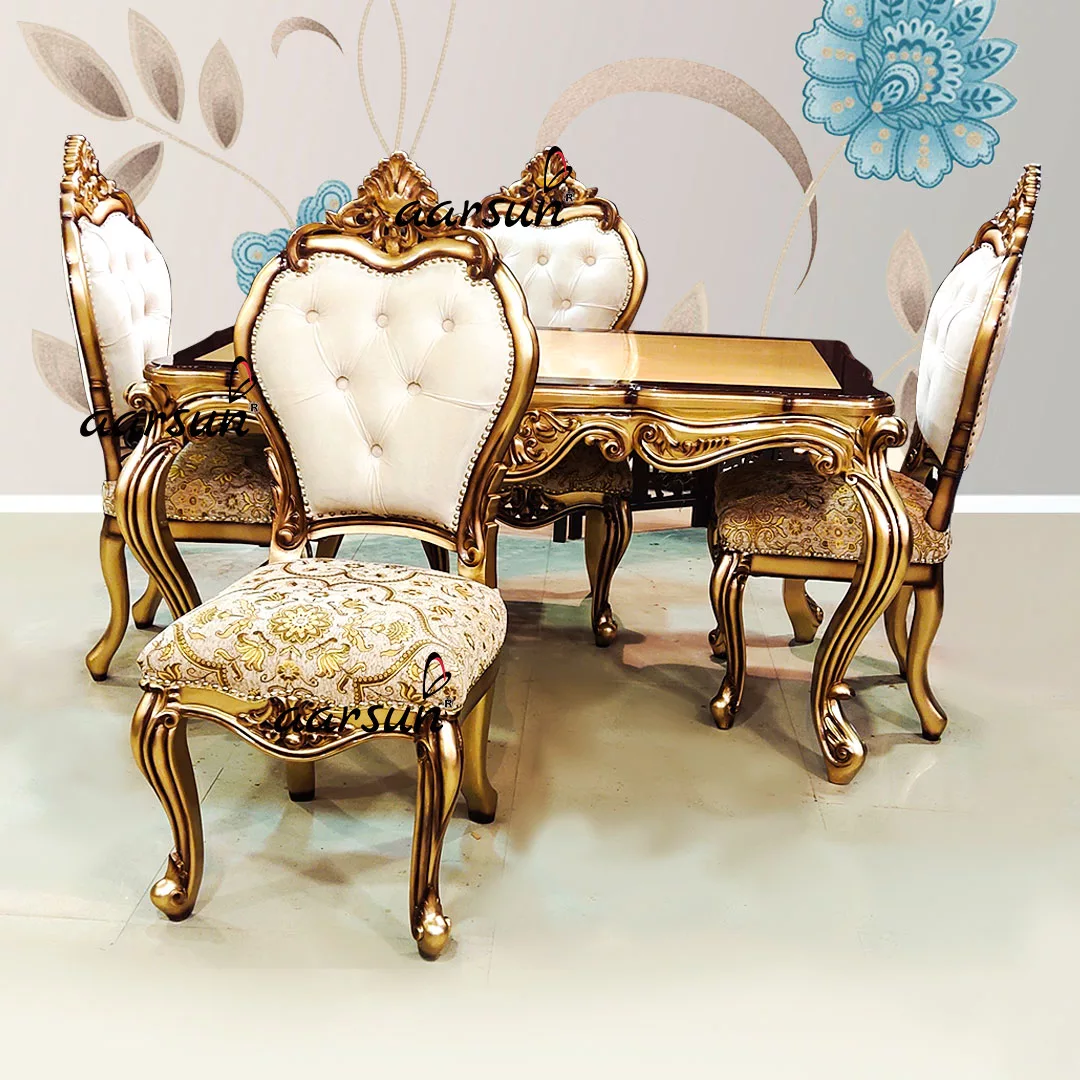 Gold & Brown Dual Shade 4 Seater Dining Set Custom Made