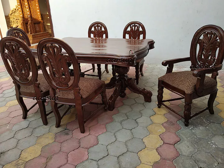 Handcarved Wooden 6 Seater Dining Set view 3