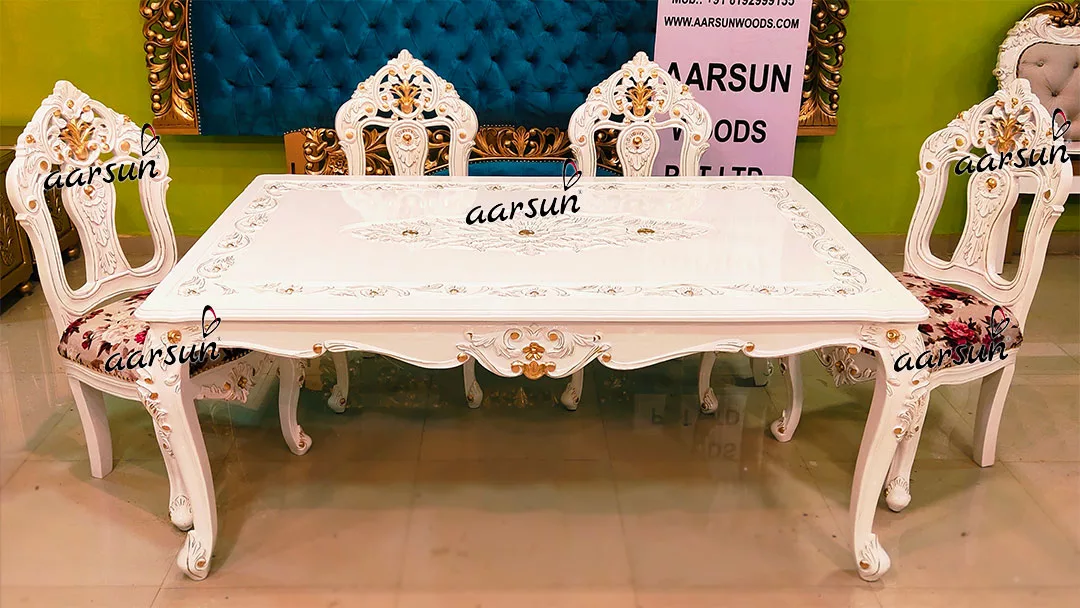 Luxurious White & Gold Dining Set for 6 view 3