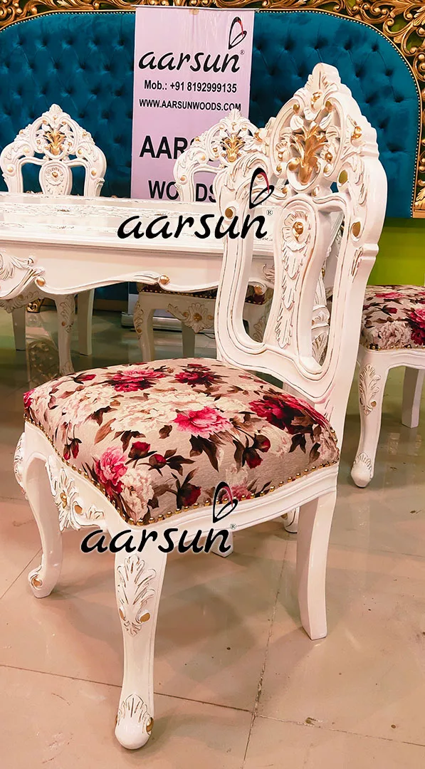 Luxurious White & Gold Dining Set for 6 view 5