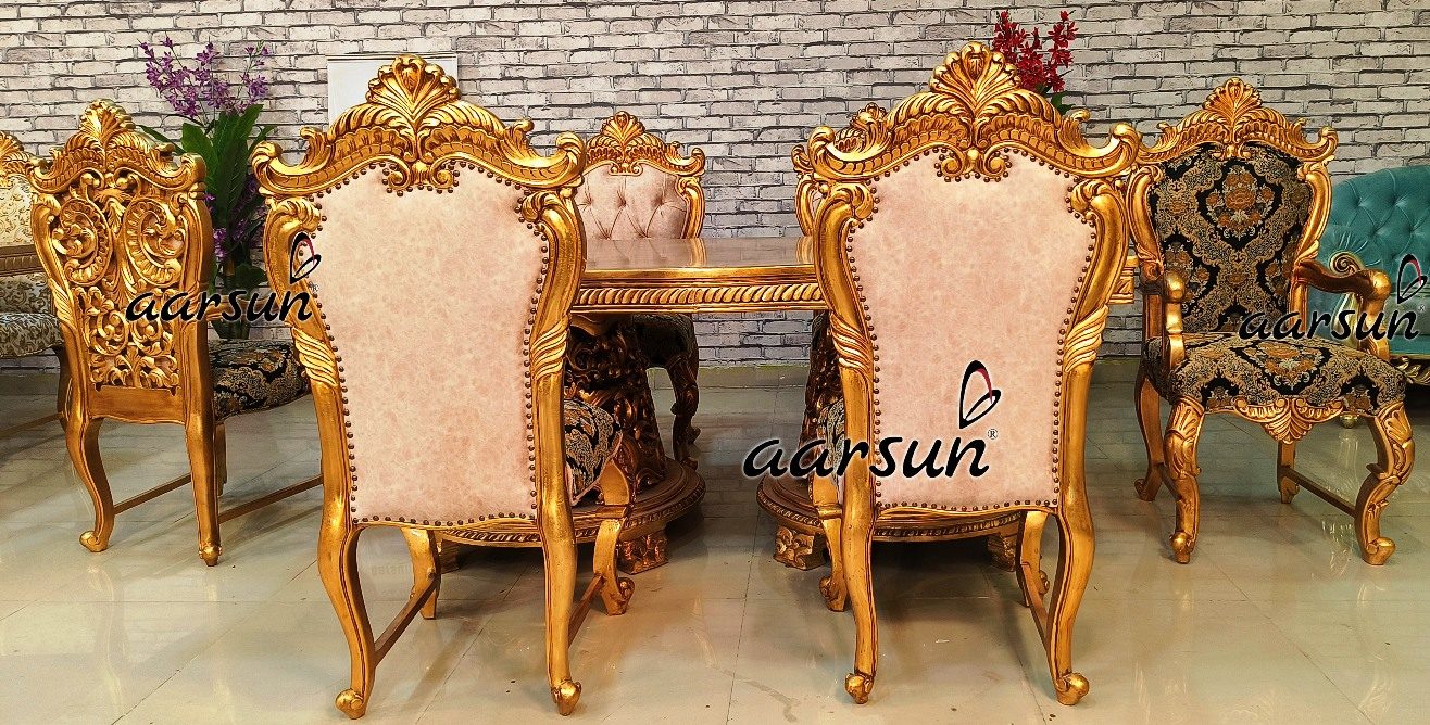 Luxury Dining Table Antique Gold leaf Top design view 3