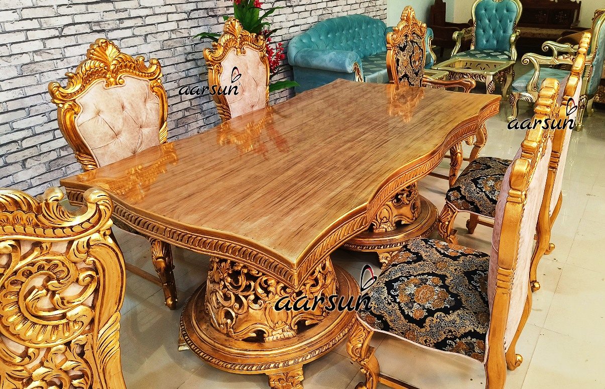 Luxury Dining Table Antique Gold leaf Top design view 4
