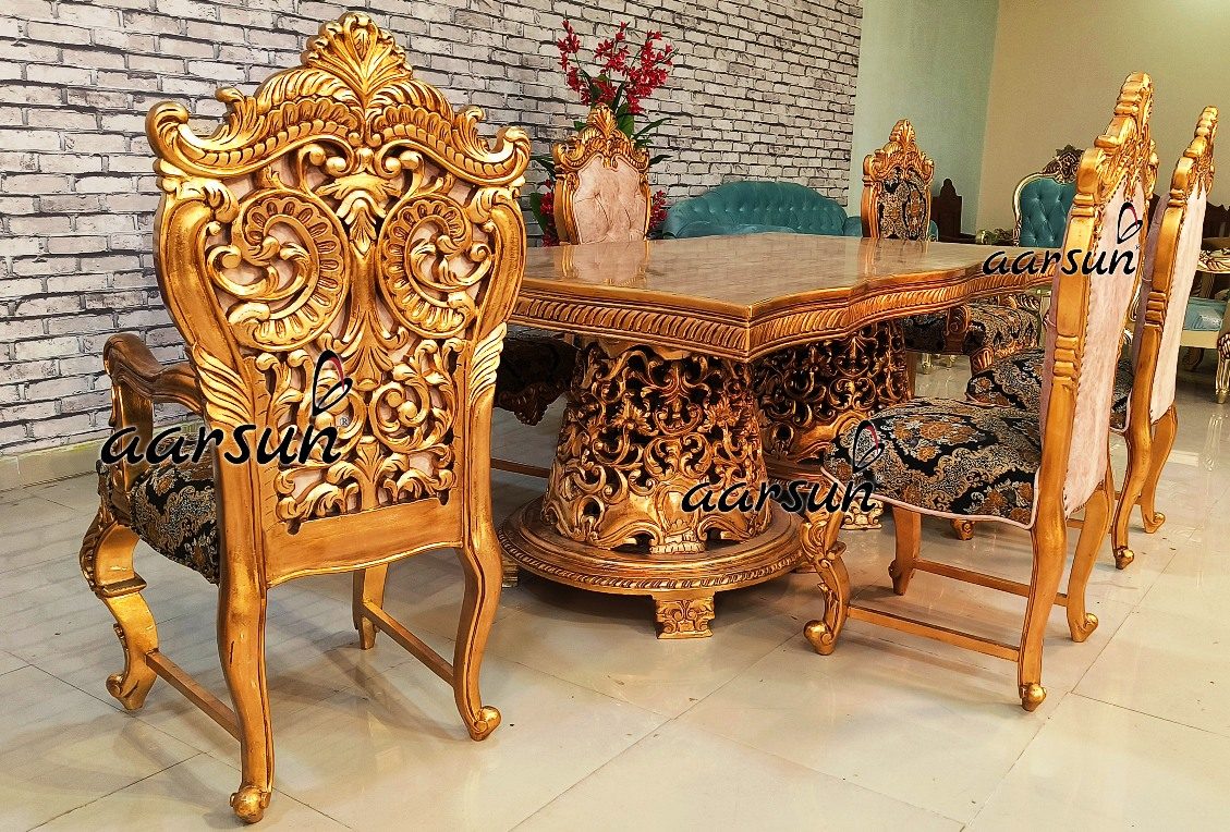 Luxury Dining Table Antique Gold leaf Top design