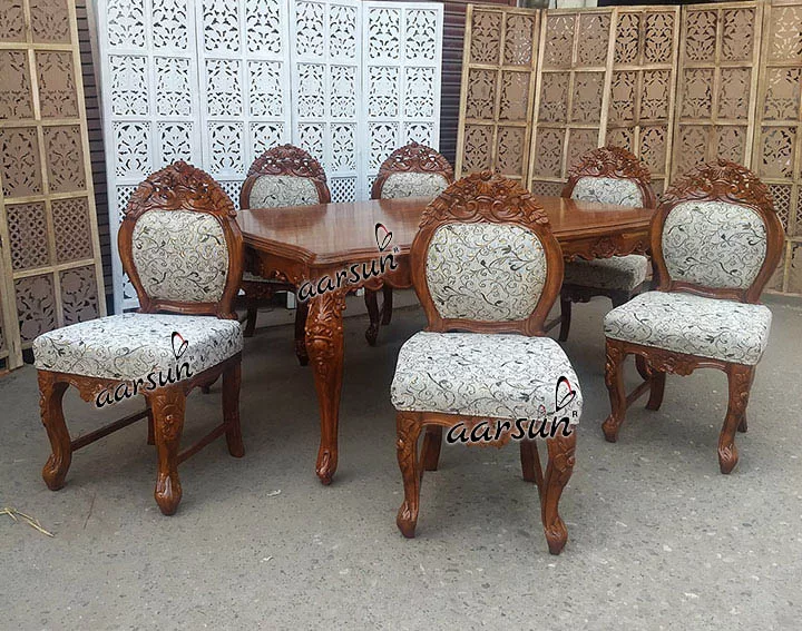 Premium Wooden Dining Set with Beautiful Fabric view 4
