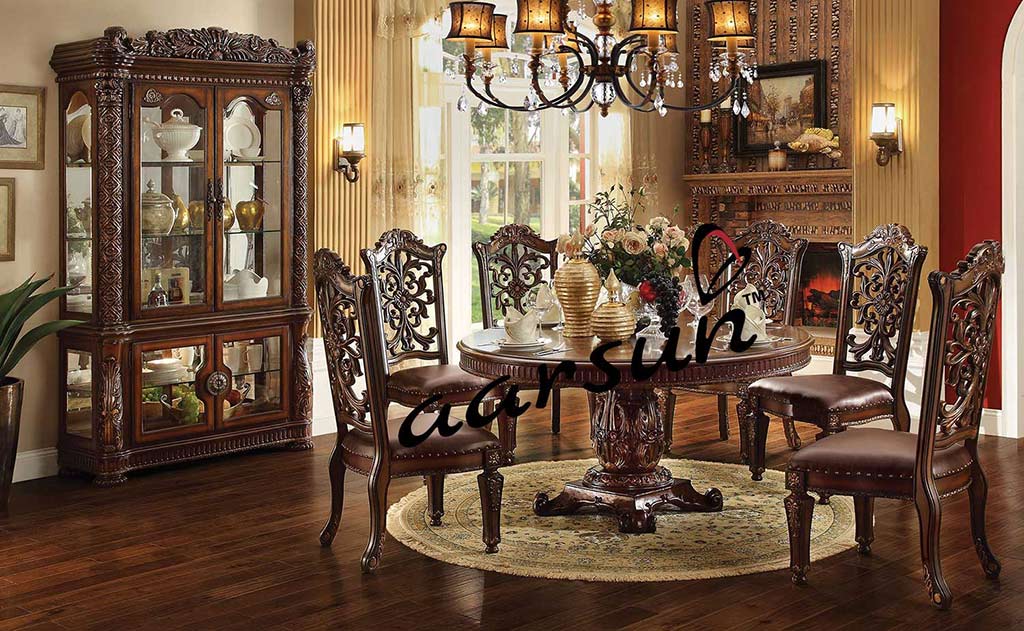 Round Shape 6 Seater Dining Furniture with Crockery Cabinet