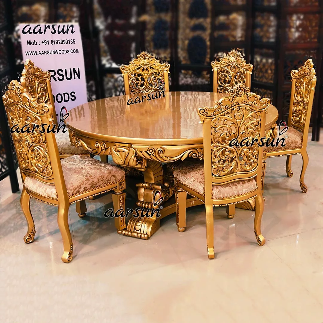 Royal Dining Table & Chairs Set Gold Paint view 3