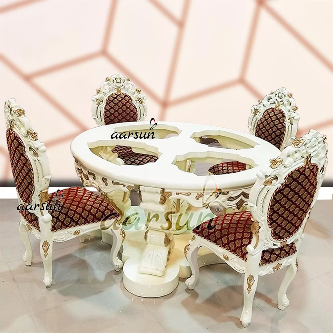 Royal Round Dining Set with Off-White Polish