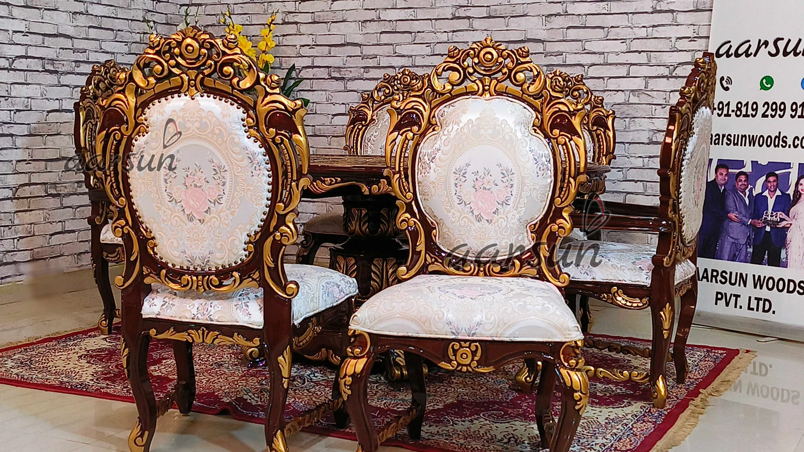 Teak Wood Double Carved 6 Seater Oval Dining Set Design view 4