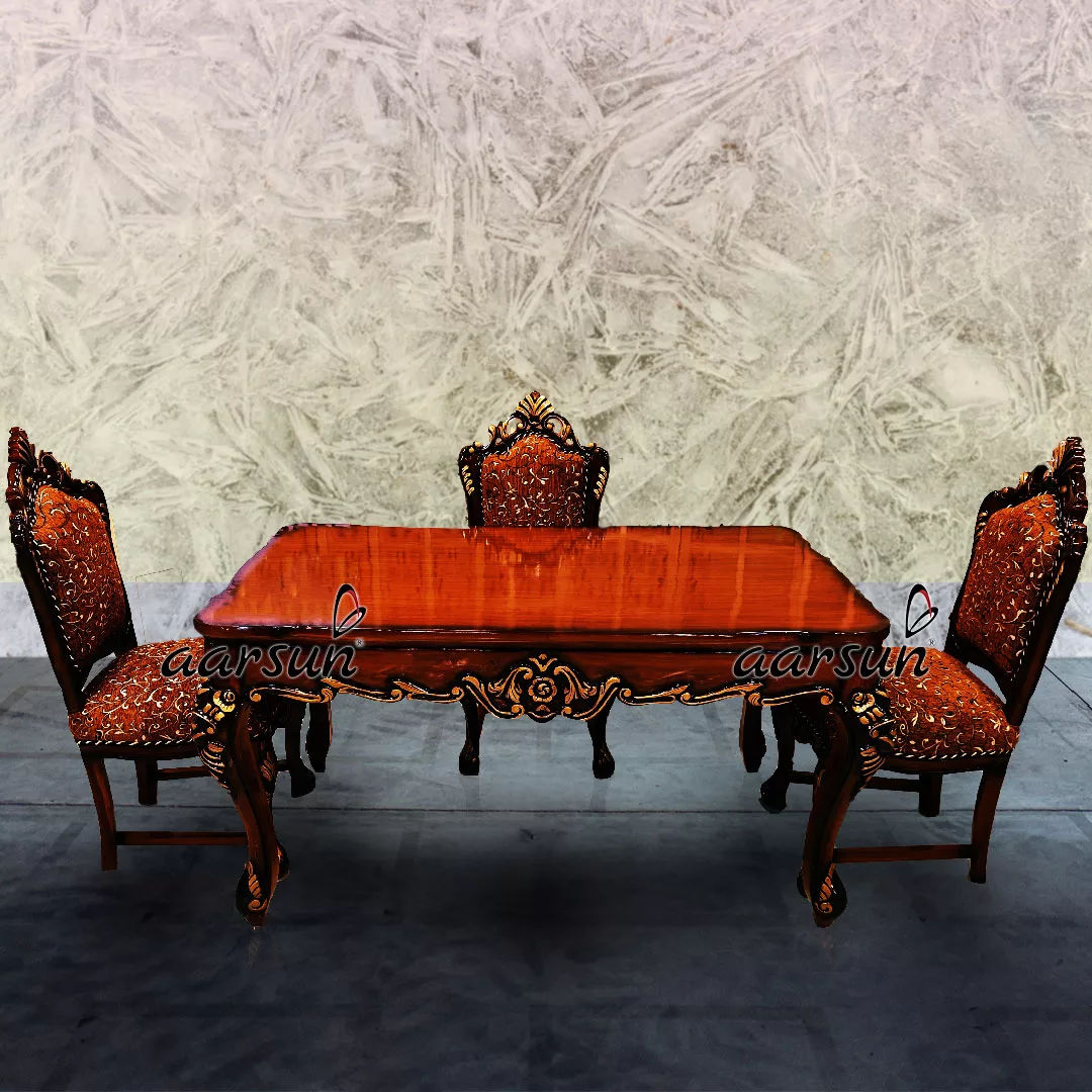 Triple Shaded 4 Seater Dining Set Carved in Teak Wood