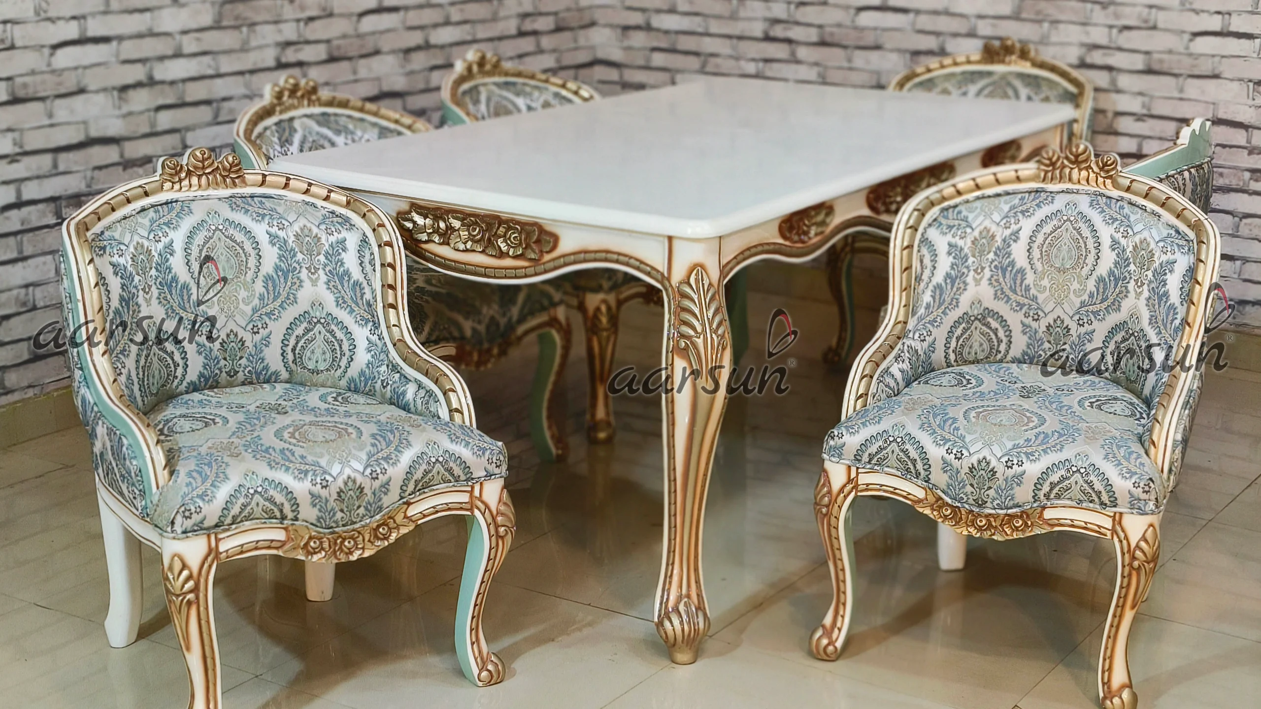 Unique Dining Table Set with hand-carved workmanship view 3