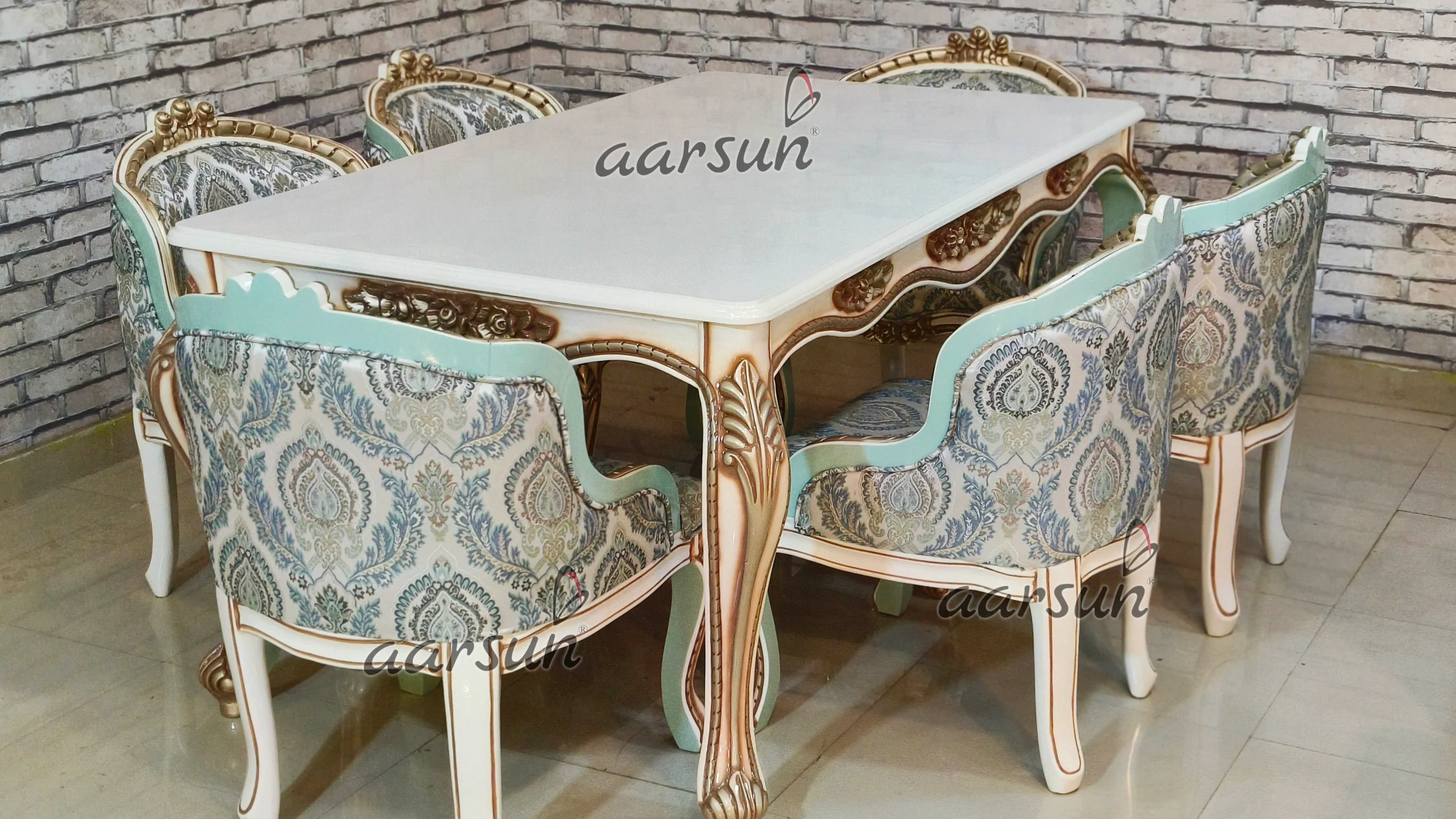 Unique Dining Table Set with hand-carved workmanship view 4